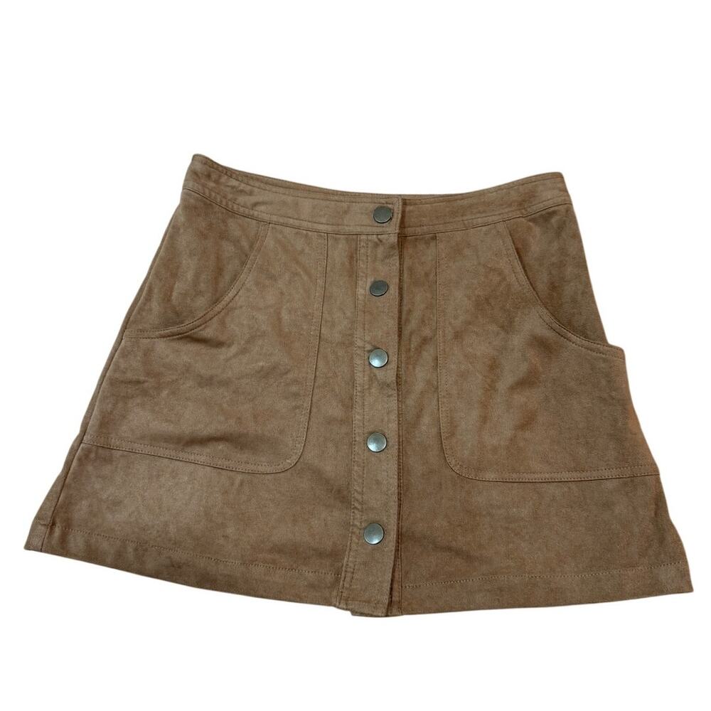 Brandy Melville Brown Faux Suede Button Front A-Line Mini Skirt Small